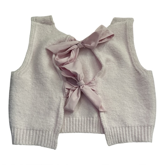 NWT Altar’d State Bow Tie Back Sleeveless Sweater Crop Top | Blush Pink | Small - Picture 3 of 9